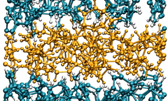 Atomistische Simulation einer geschmierten amorphen Kohlenwasserstoffschicht (Fraunhofer-Institut für Werkstoffmechanik IWM)