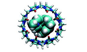 Geometry-optimized DFT model of the ground-state of CB8⊃MPCP featuring an ideal packing coefficient (PC) of 57%.