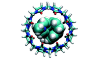 Geometry-optimized DFT model of the ground-state of CB8⊃MPCP featuring an ideal packing coefficient (PC) of 57%.